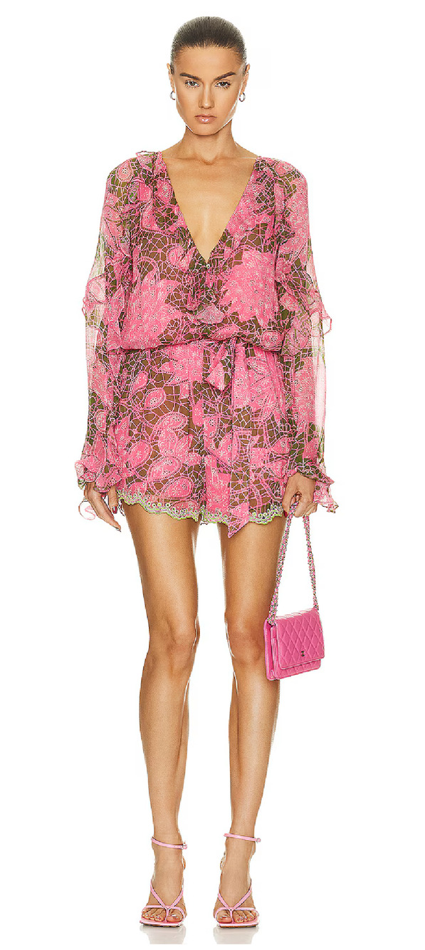 Hemant And Nandita Long Sleeve Pakhi Romper Womens Size Medium Pink New Green